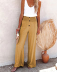 Chic High Waist Pants with Decorative Buttons