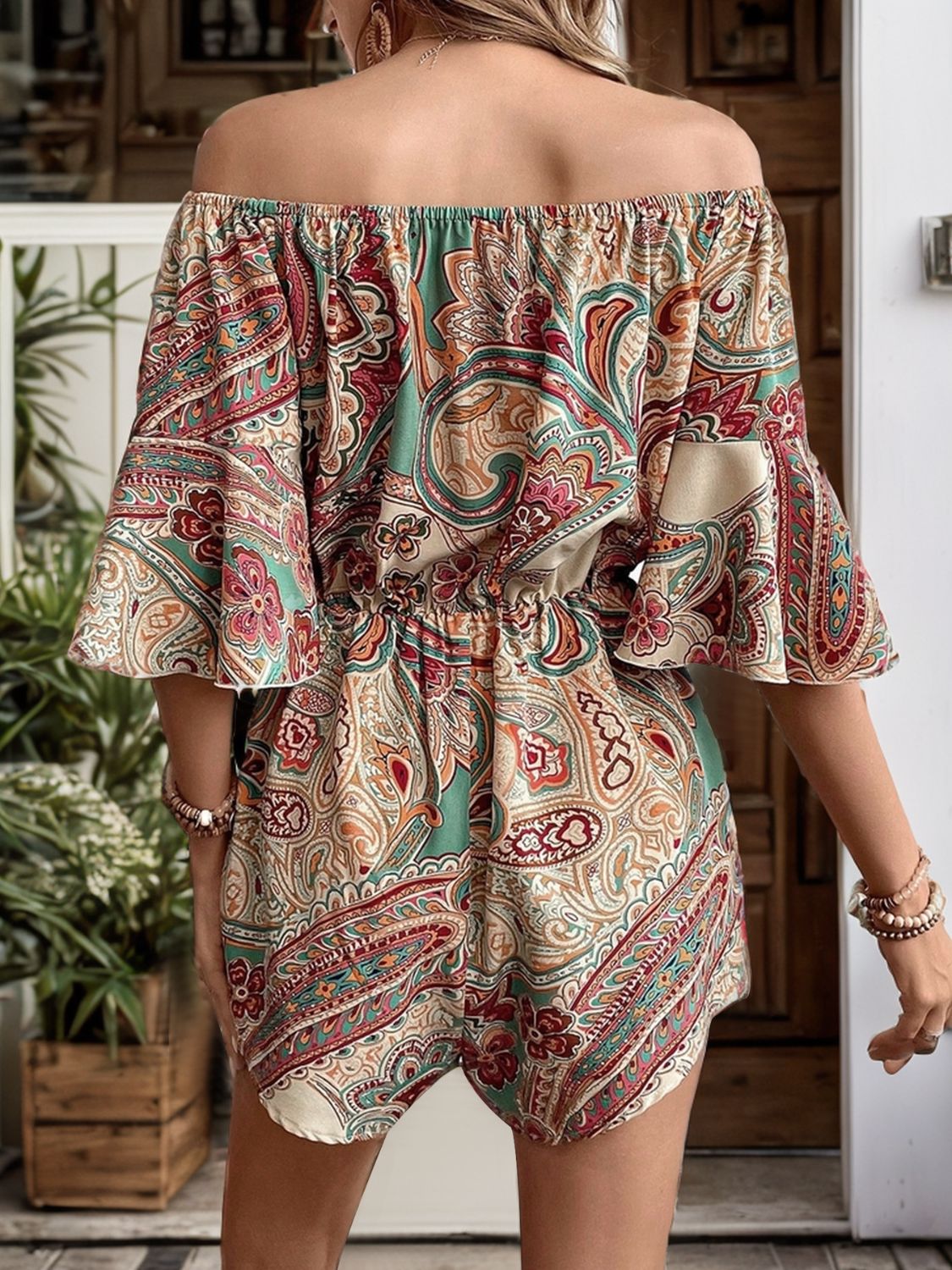 DDIIRO Off Shoulder Half Sleeve Romper