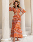 Printed Plunge Half Sleeve Top and Skirt Set