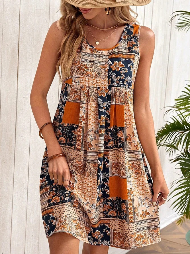 European And American Sleeveless Printed Dress