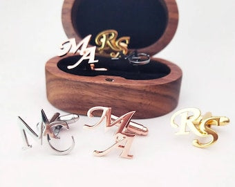 Customized Name Cufflinks, Personalized Initials Cufflinks With Box, Wedding Gift, Custom Logo Cufflinks, Gift For Him, Gift For Husband