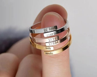 Dainty Name Ring - Christmas Gift for Her - Two Name Ring in Gold Silver - Two Name Stackable Ring - Personalized Gift For Mom