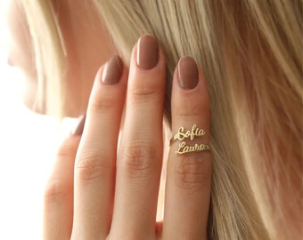 Customized Double Name Ring -Christmas Gift for Her - Two Name Ring in Sterling Silver - Two Name Stackable Ring - Personalized Gift For Mom