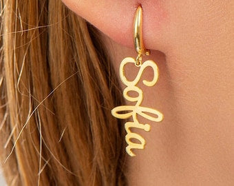 Name Earrings - Birth Flowers Symbol Earrings - Personalized Floral Earrings - Dangle Name Earrings - Dainty Birth Flowers - Christmas Gifts