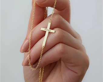Cross name necklace, Baptism Gift, Personalized Cross Necklace with Name, Christian Gifts for Christening, Minimalist Necklace, Gift For Her