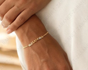 Custom Name Curb Chain Bracelet - Minimal Personalized Name Jewelry - Birthday Gift for Her