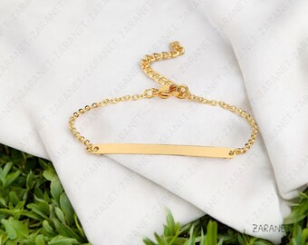 Custom Engraved Mini Bar Bracelet with Curb Chain - Personalized Dainty Name Stackable Bracelet