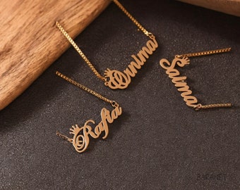 Personalized Name Necklace • Elegant Gift for Her- Gold Name Necklace with Box Chain • Personalized Gift.