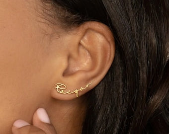 Personalized Name Earrings - Custom Gold & Silver Stainless Steel Studs for Women - Summer Jewelry Gift - Unique Custom Earrings