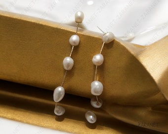 Fine Natural Freshwater Pearl Drop Earrings | Gold-Plated Stainless Steel | Silver Elegant Women's Jewelry | Perfect Gift for Her