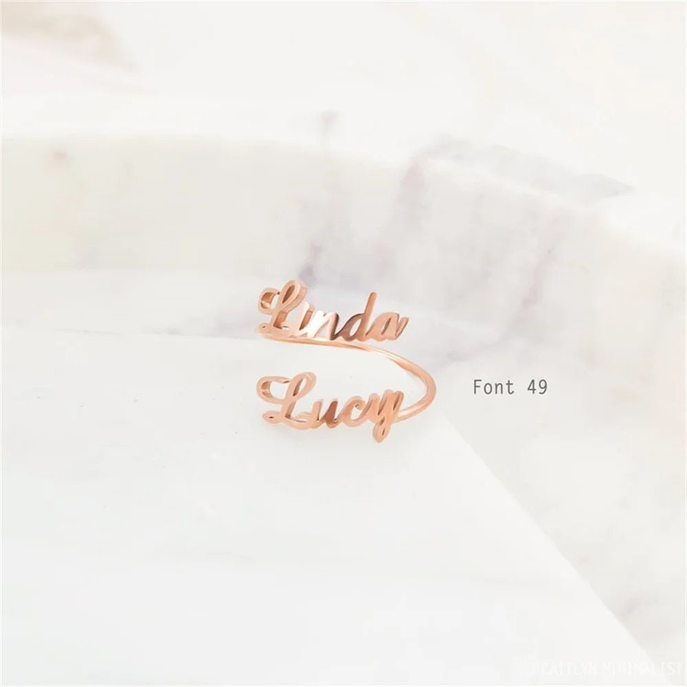 Customized Double Name Ring -Christmas Gift for Her - Two Name Ring in Sterling Silver - Two Name Stackable Ring - Personalized Gift For Mom