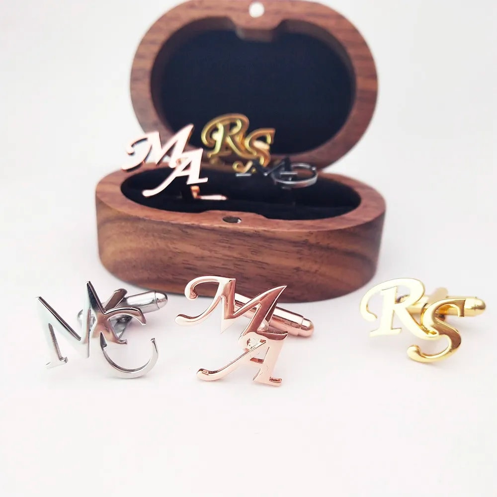 Customized Name Cufflinks, Personalized Initials Cufflinks With Box, Wedding Gift, Custom Logo Cufflinks, Gift For Him, Gift For Husband