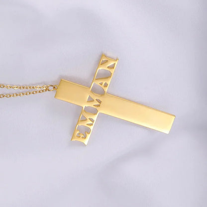 Custom Gold Cross Name Necklace - Personalized Name Necklace - Baptism Cross Name Necklace - Christian Gift Custom Jewelry  Christmas Gift.