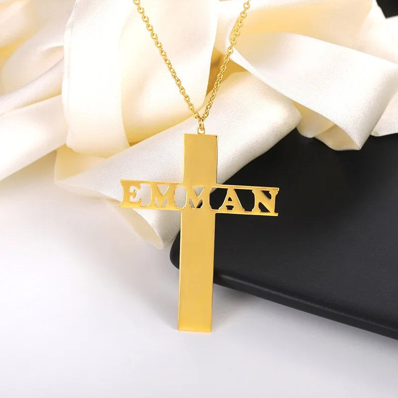 Custom Gold Cross Name Necklace - Personalized Name Necklace - Baptism Cross Name Necklace - Christian Gift Custom Jewelry  Christmas Gift.