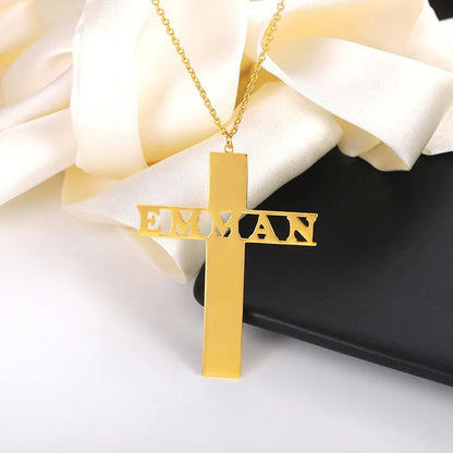 Custom Gold Cross Name Necklace - Personalized Name Necklace - Baptism Cross Name Necklace - Christian Gift Custom Jewelry  Christmas Gift.