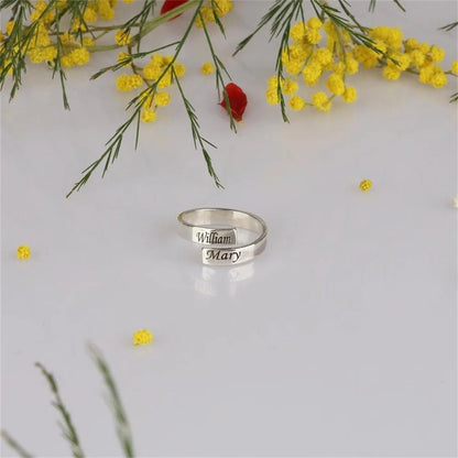 Dainty Name Ring - Christmas Gift for Her - Two Name Ring in Gold Silver - Two Name Stackable Ring - Personalized Gift For Mom