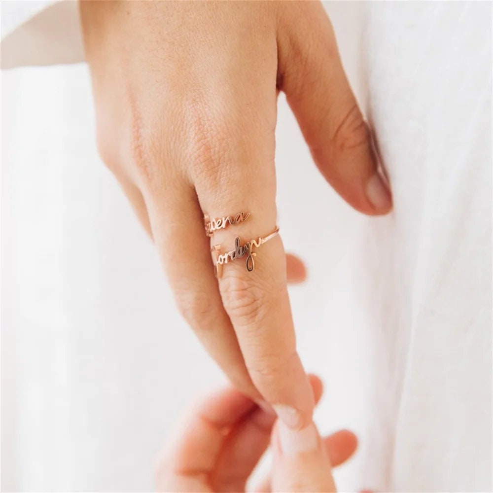 Customized Double Name Ring -Christmas Gift for Her - Two Name Ring in Sterling Silver - Two Name Stackable Ring - Personalized Gift For Mom