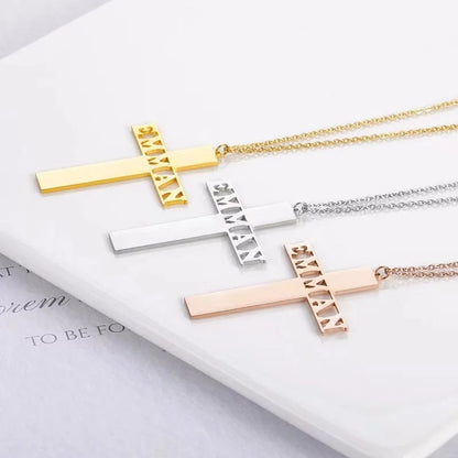 Custom Gold Cross Name Necklace - Personalized Name Necklace - Baptism Cross Name Necklace - Christian Gift Custom Jewelry  Christmas Gift.
