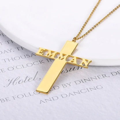 Custom Gold Cross Name Necklace - Personalized Name Necklace - Baptism Cross Name Necklace - Christian Gift Custom Jewelry  Christmas Gift.