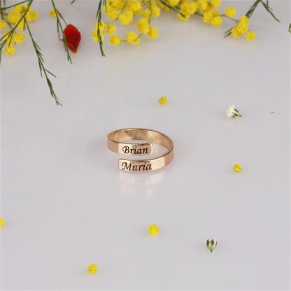 Dainty Name Ring - Christmas Gift for Her - Two Name Ring in Gold Silver - Two Name Stackable Ring - Personalized Gift For Mom