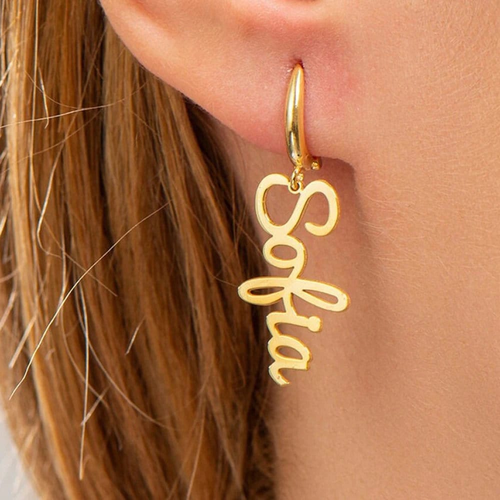 Name Earrings - Birth Flowers Symbol Earrings - Personalized Floral Earrings - Dangle Name Earrings - Dainty Birth Flowers - Christmas Gifts