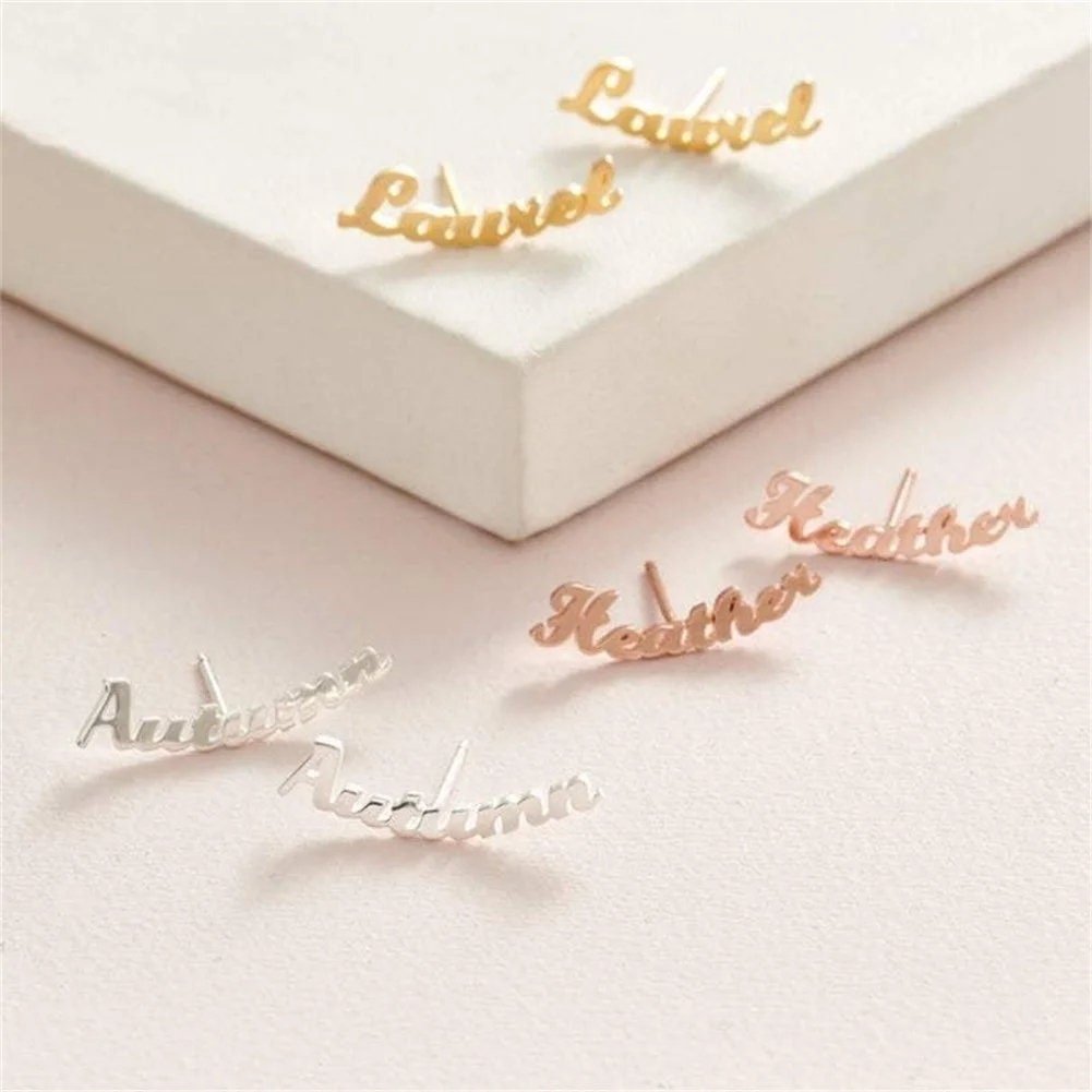 Customized Name Earrings - Dainty Name Earrings- Personalized Floral Earrings - Dangle Name Earrings - Christmas Gifts