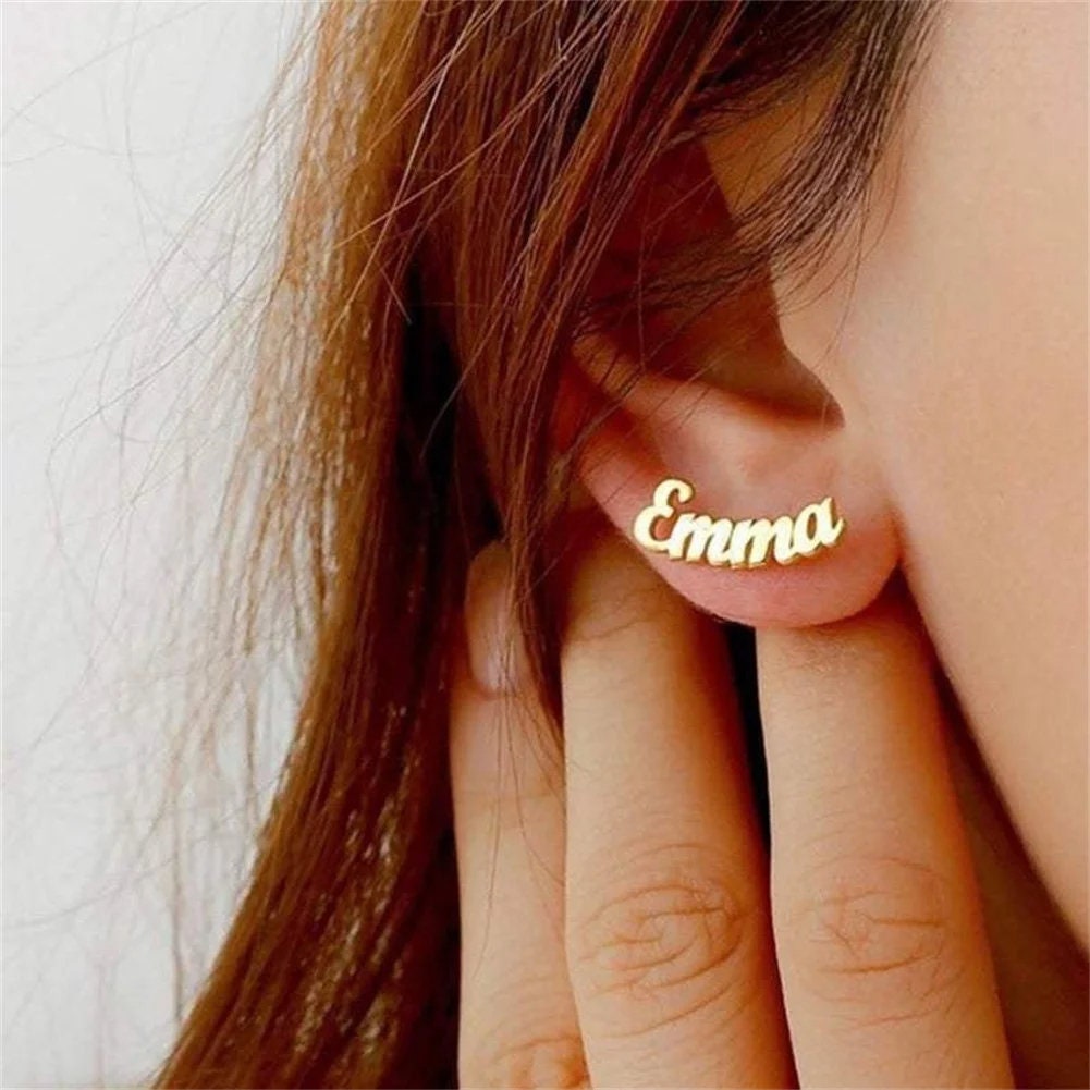 Customized Name Earrings - Dainty Name Earrings- Personalized Floral Earrings - Dangle Name Earrings - Christmas Gifts