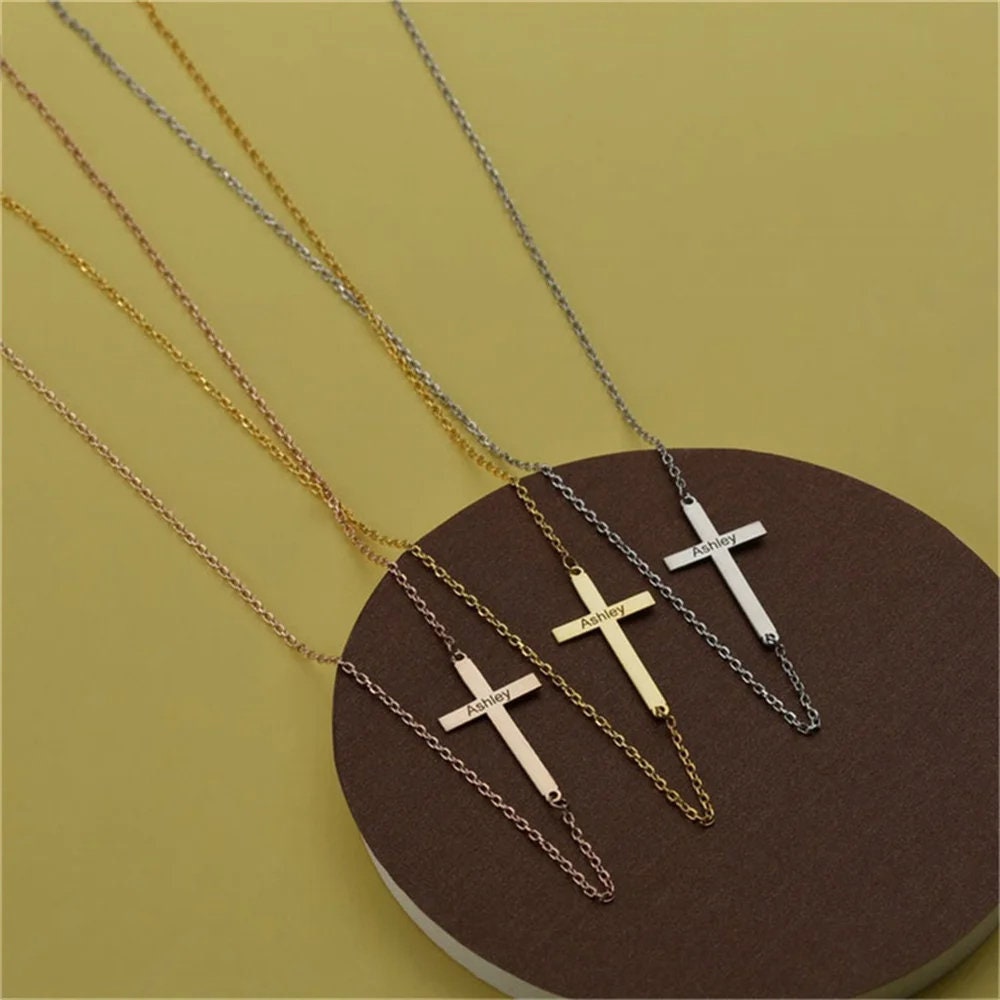 Cross name necklace, Baptism Gift, Personalized Cross Necklace with Name, Christian Gifts for Christening, Minimalist Necklace, Gift For Her