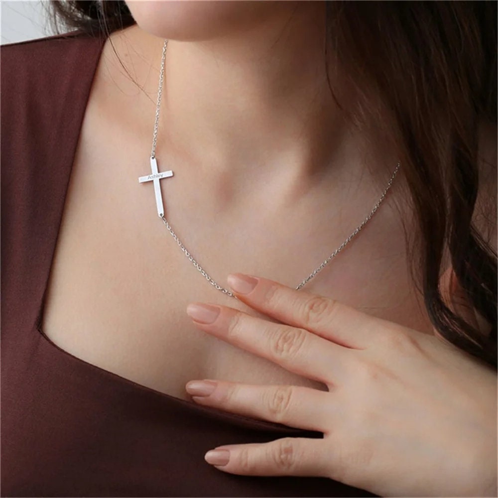 Cross name necklace, Baptism Gift, Personalized Cross Necklace with Name, Christian Gifts for Christening, Minimalist Necklace, Gift For Her