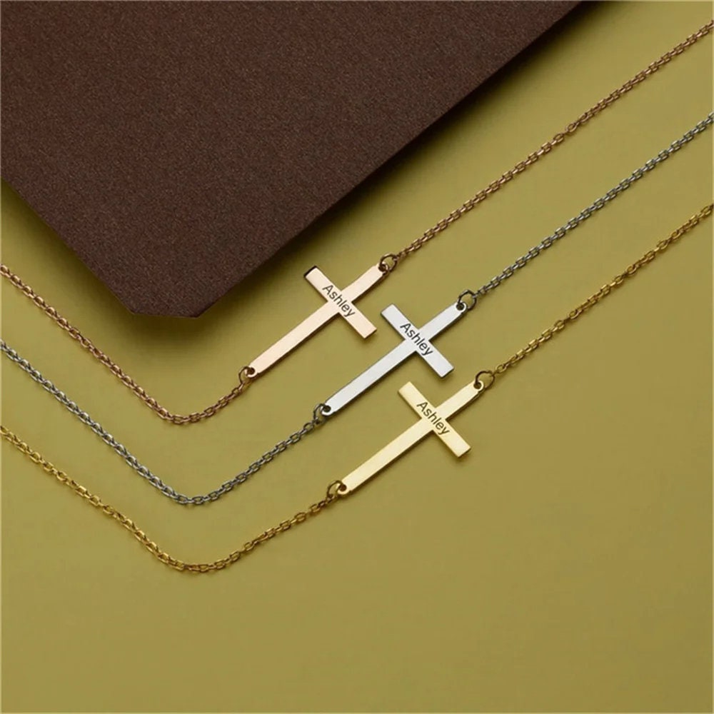 Cross name necklace, Baptism Gift, Personalized Cross Necklace with Name, Christian Gifts for Christening, Minimalist Necklace, Gift For Her