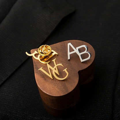 Custom Initial Brooch For Groom Men’s Stainless Steel Initial Letters Lapel Pin Personalized Wedding Best Man Jewelry