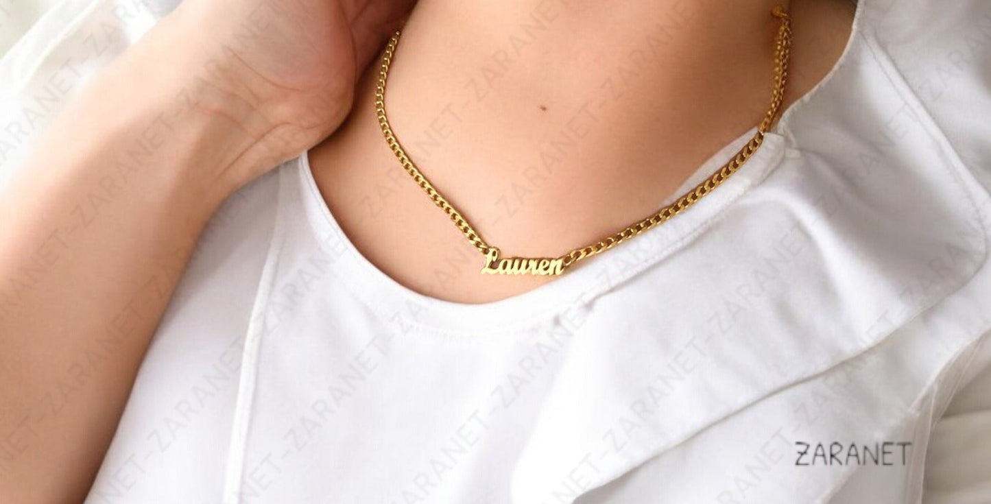 Custom Name Curb Chain Necklace Dainty Personalized Minimal Name Necklace.