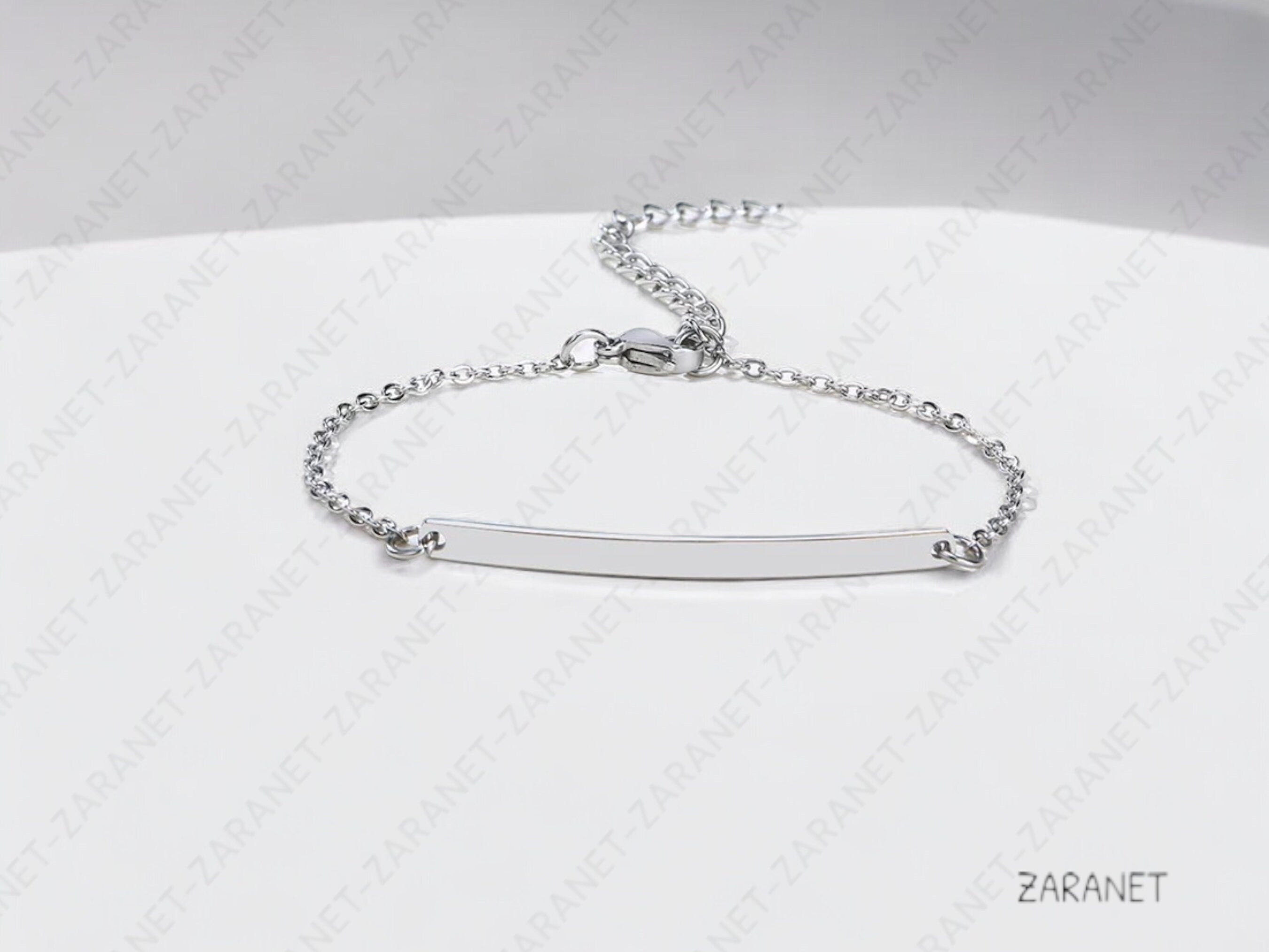 Custom Engraved Mini Bar Bracelet with Curb Chain - Personalized Dainty Name Stackable Bracelet