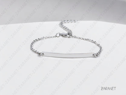Custom Engraved Mini Bar Bracelet with Curb Chain - Personalized Dainty Name Stackable Bracelet