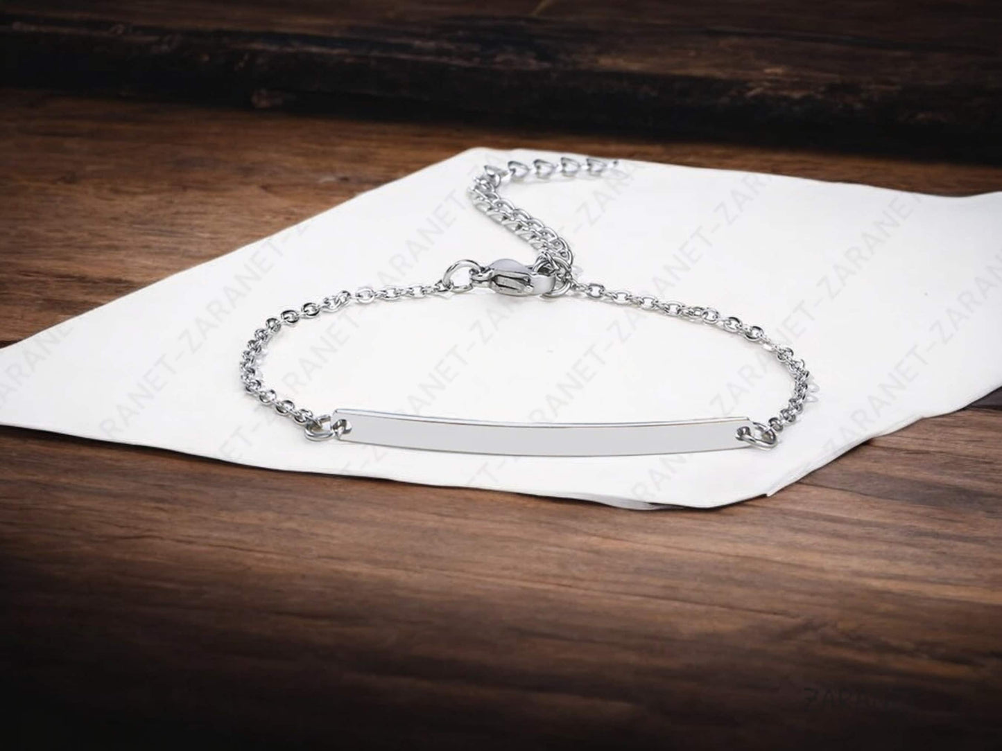Custom Engraved Mini Bar Bracelet with Curb Chain - Personalized Dainty Name Stackable Bracelet