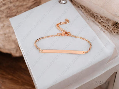 Custom Engraved Mini Bar Bracelet with Curb Chain - Personalized Dainty Name Stackable Bracelet