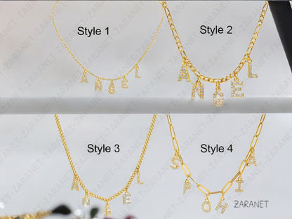 Letter Name Necklace, Dangle Name Necklace, Custom Name Necklace, Silver Name Necklace, Personalized Gifts, Gifts for Her, Best Friend Gift