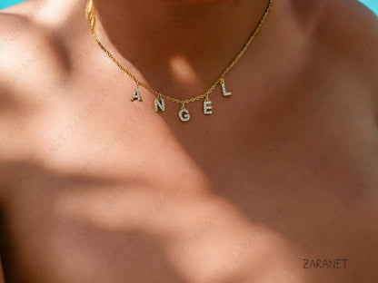 Letter Name Necklace, Dangle Name Necklace, Custom Name Necklace, Silver Name Necklace, Personalized Gifts, Gifts for Her, Best Friend Gift