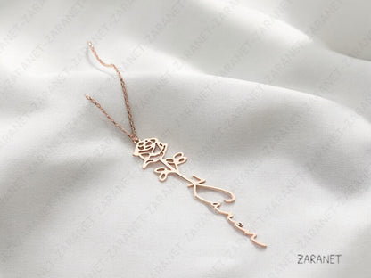 Custom Name Necklace with Birth Flower • Flower Birthstone Name Necklace • Bridesmaid Gift Necklace • Gift for wedding • Christmas Gifts