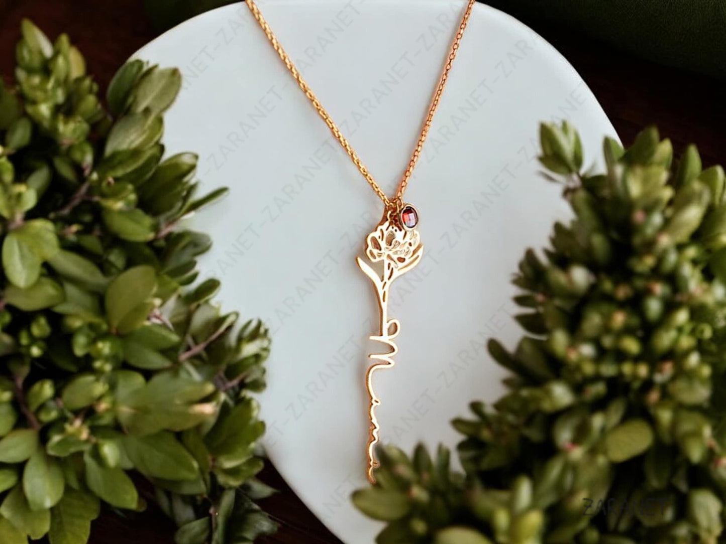Custom Name Necklace with Birth Flower • Flower Birthstone Name Necklace • Bridesmaid Gift Necklace • Gift for wedding • Christmas Gifts