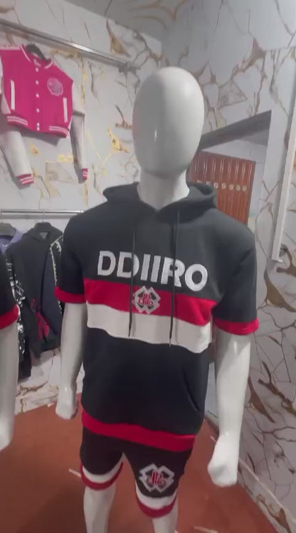 DDIIRO Signature 2-Piece Hoodie Short Set – Black, Red & White