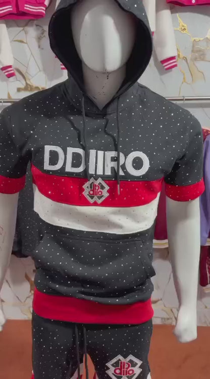 DDIIRO Signature 2-Piece Hoodie Short Set – Black, Red & White